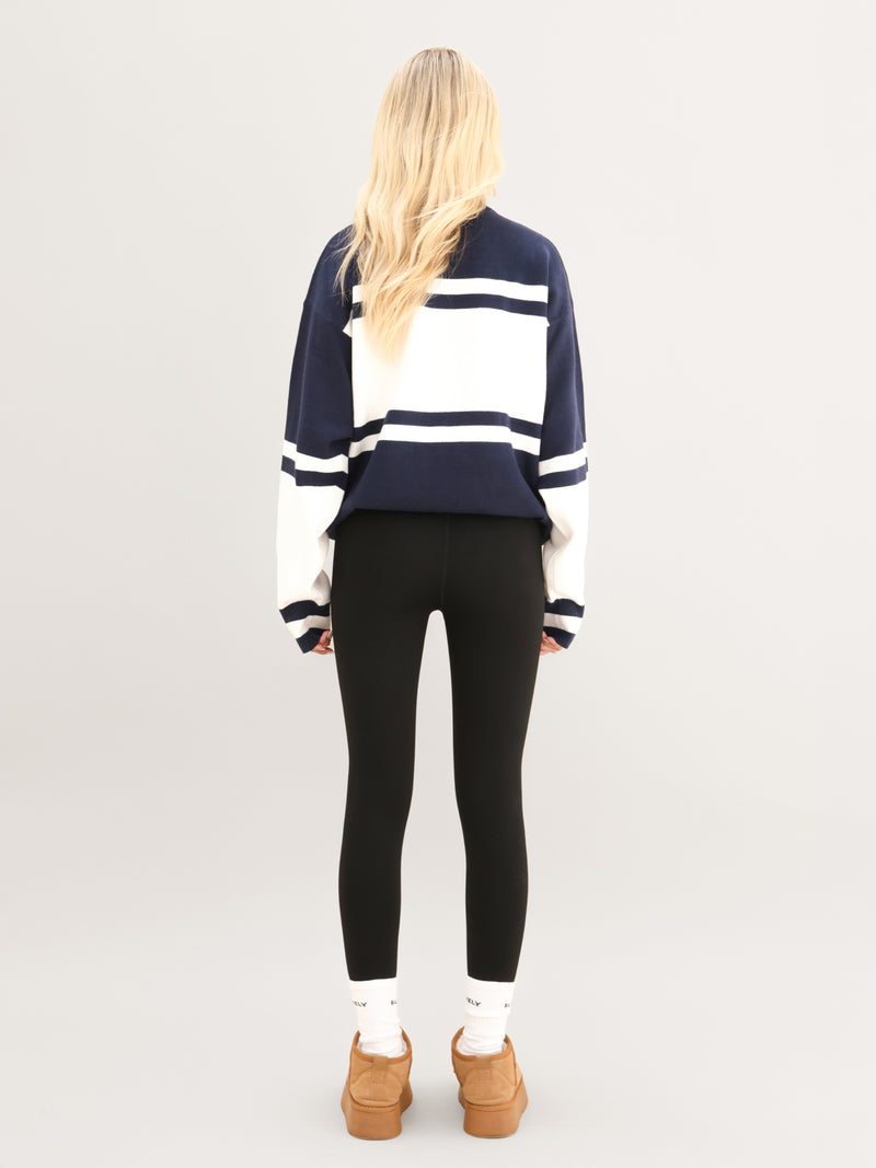 Margot Oversized Knitted Panel Jumper - Véritable bleu marine et blanc