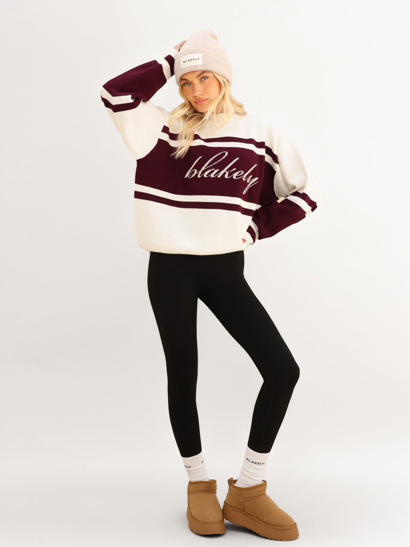 Margot Oversized Knitted Panel Jumper - Blanc cassé et cerise foncé