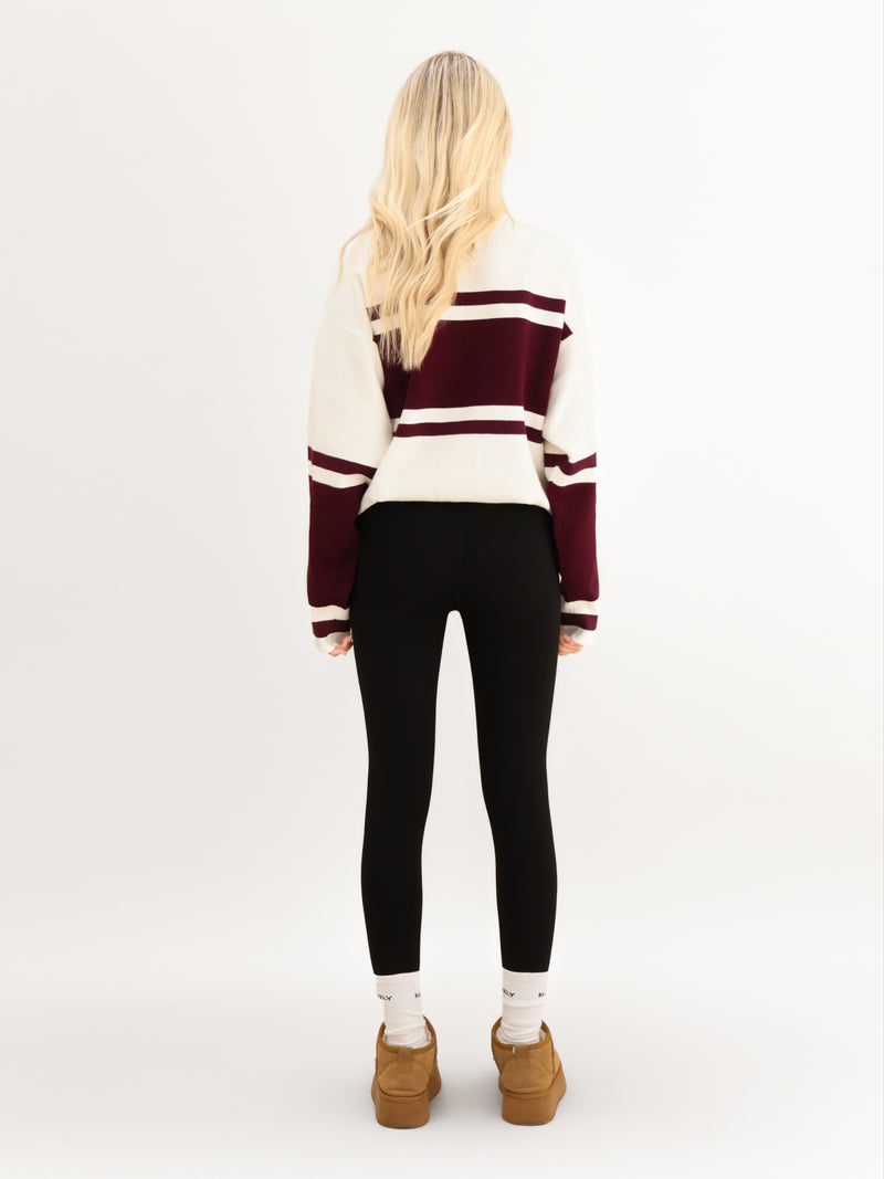 Margot Oversized Knitted Panel Jumper - Blanc cassé et cerise foncé