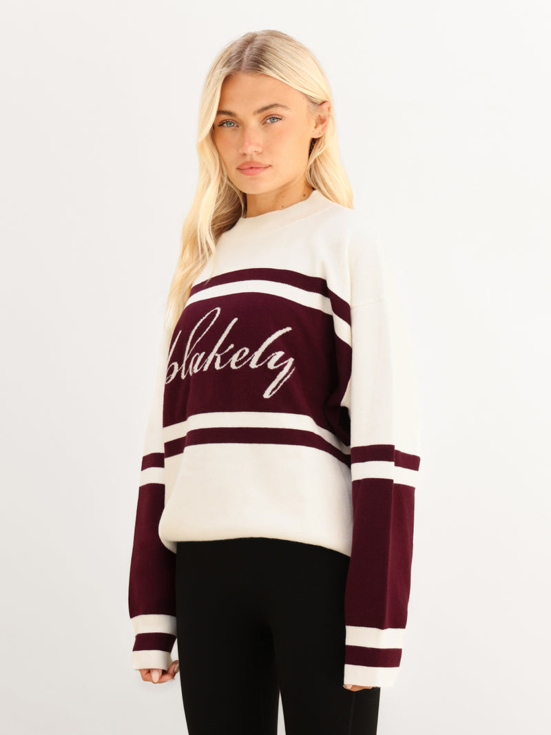 Margot Oversized Knitted Panel Jumper - Blanc cassé et cerise foncé