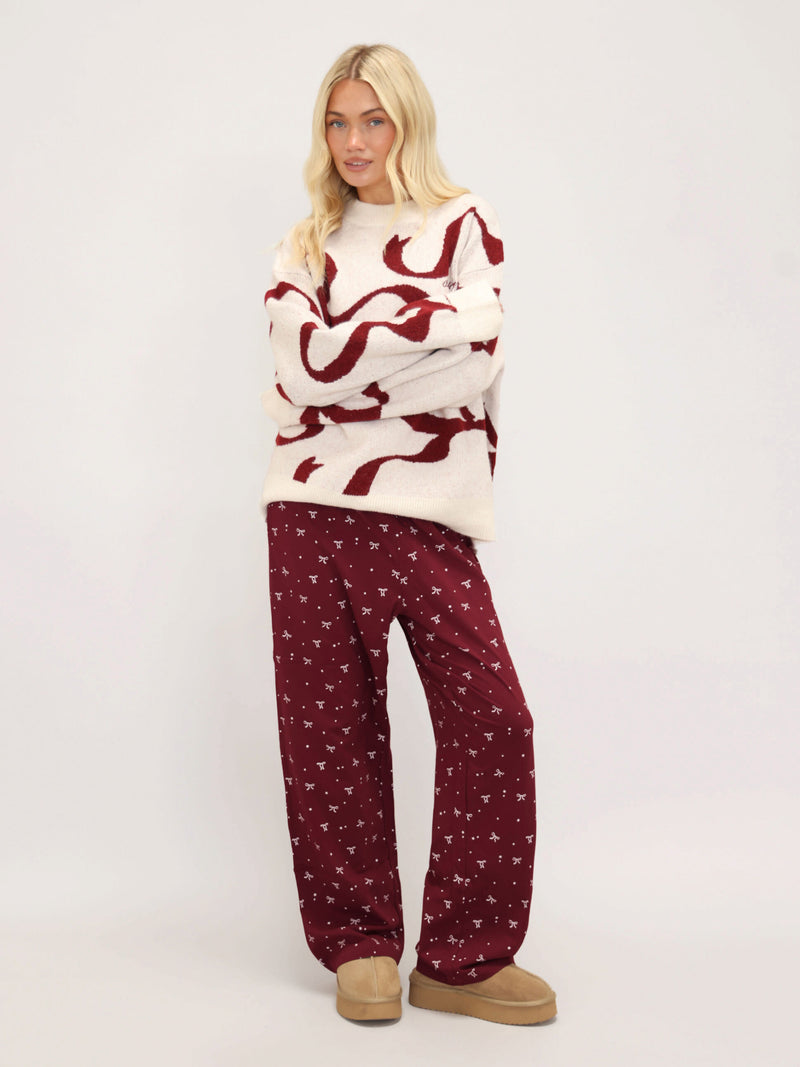 Bella Bow Knitted Jumper - Gebroken wit & rood