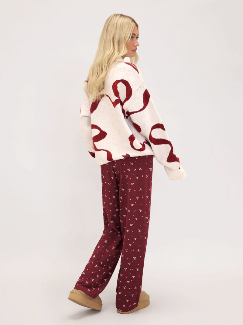 Bella Bow Knitted Jumper - Gebroken wit & rood