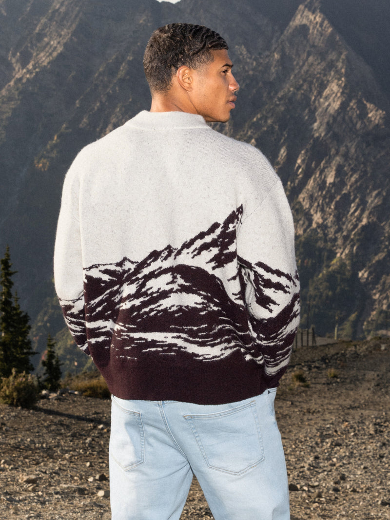 Relaxed Knitted Mountain Jumper - Dunkle Maulbeere