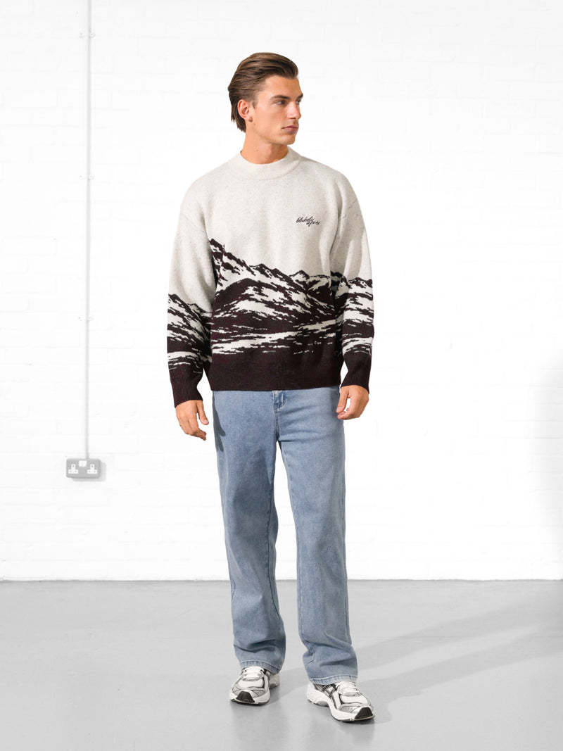 Relaxed Knitted Mountain Jumper - Dunkle Maulbeere