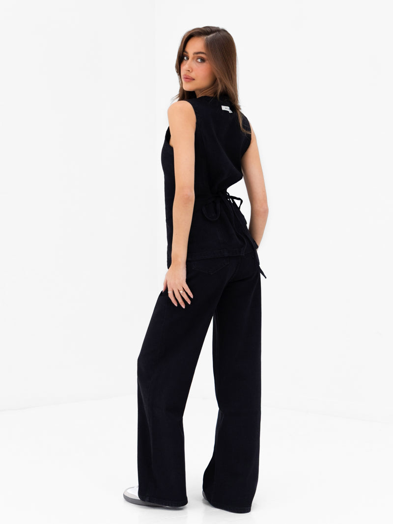 Blakely Denim Button Up Top - Black