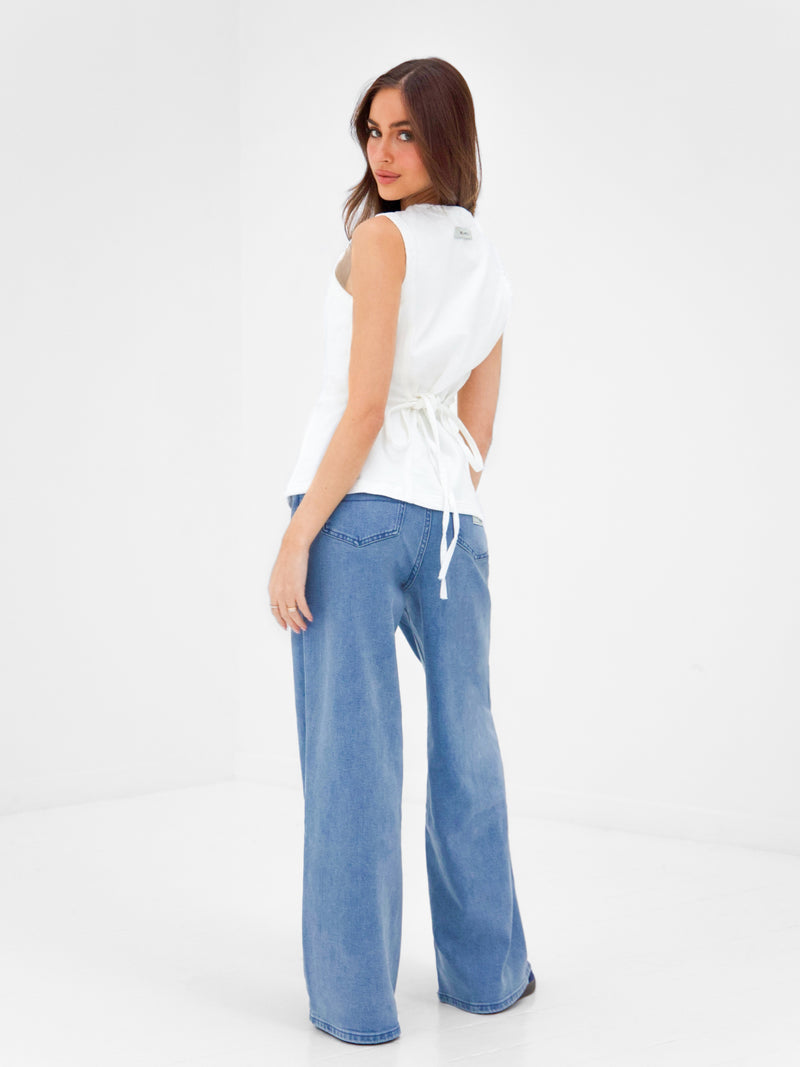 Blakely Denim Button Up Top - Weiß