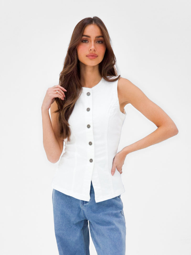 Blakely Denim Button Up Top - Weiß
