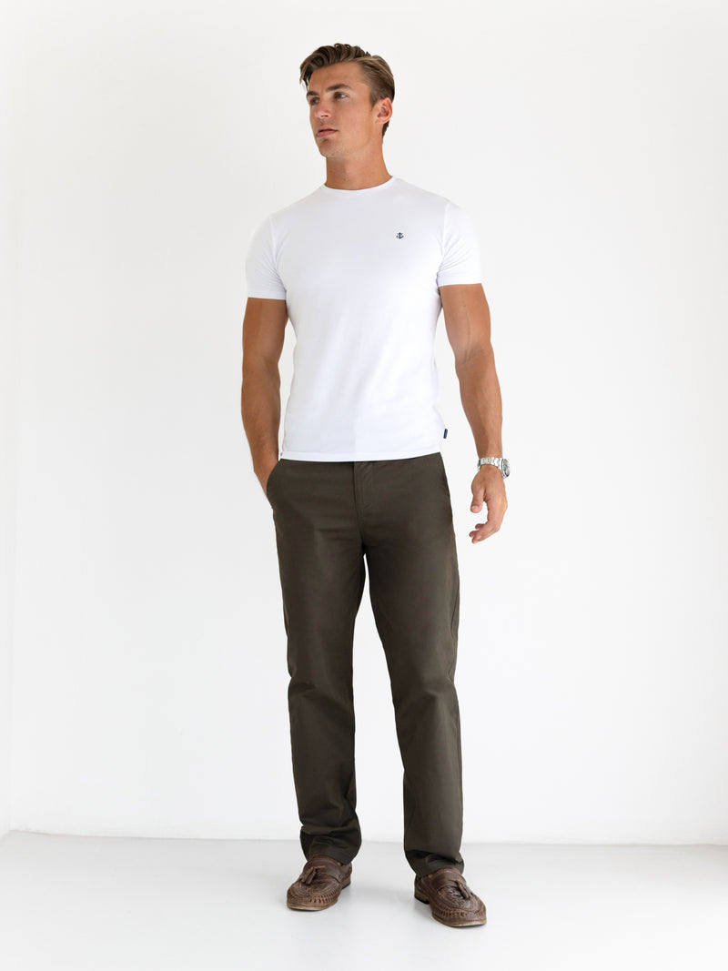 Wide Leg Stretch Chinos - Kaki