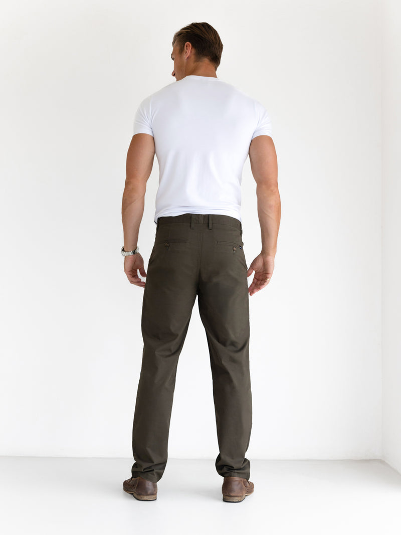 Wide Leg Stretch Chinos - Kaki
