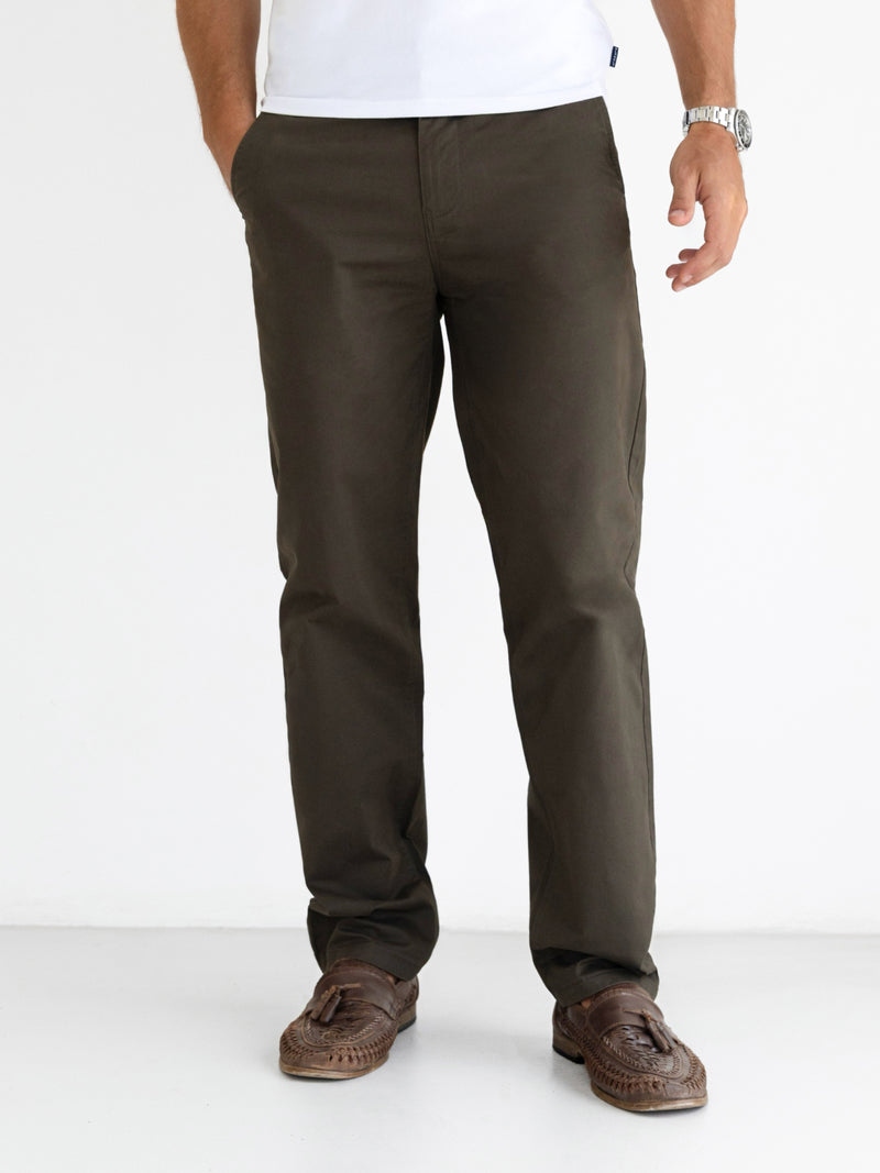 Wide Leg Stretch Chinos - Kaki