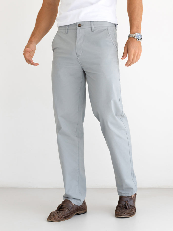 Wide Leg Stretch Chinos - Hellgrau