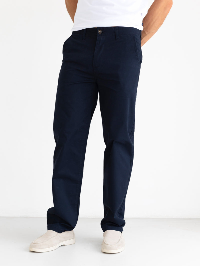 Wide Leg Stretch Chinos - Marine