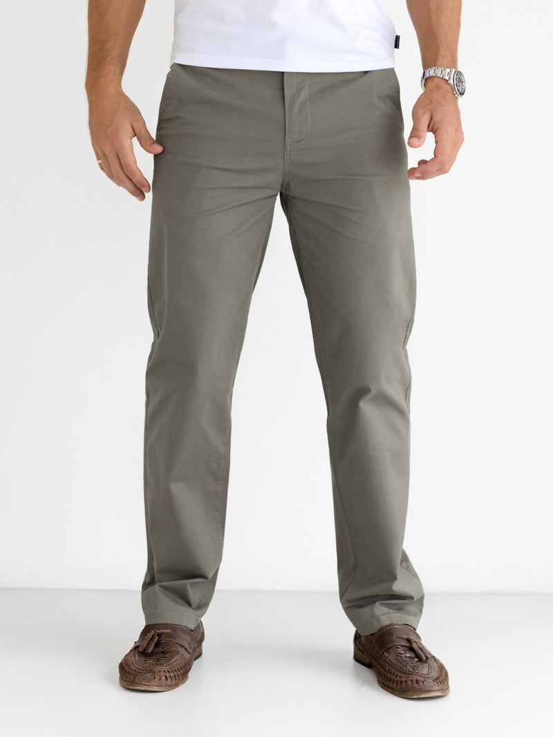 Wide Leg Stretch Chinos - Safarigrün