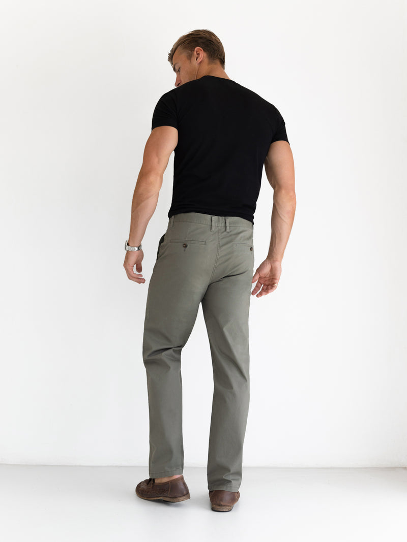 Wide Leg Stretch Chinos - Safarigrün