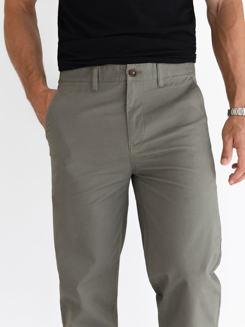Wide Leg Stretch Chinos - Safarigrün