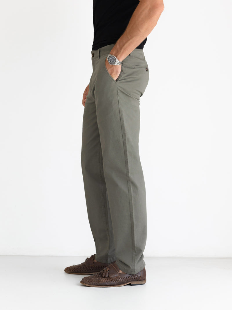 Wide Leg Stretch Chinos - Safarigrün