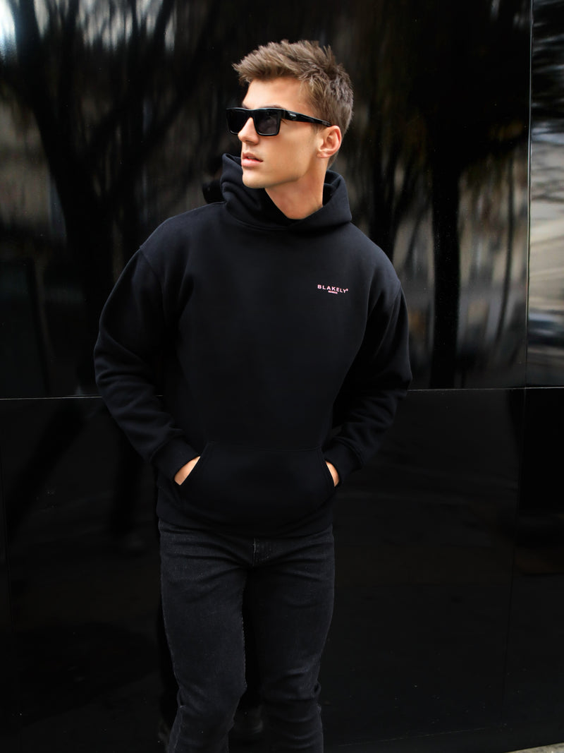 Members Relaxed Hoodie - Black & Pink