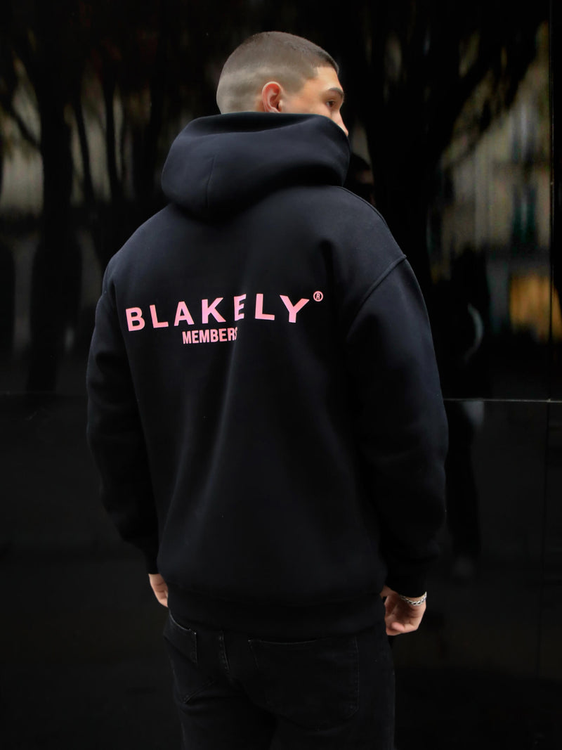 Members Relaxed Hoodie - Black & Pink