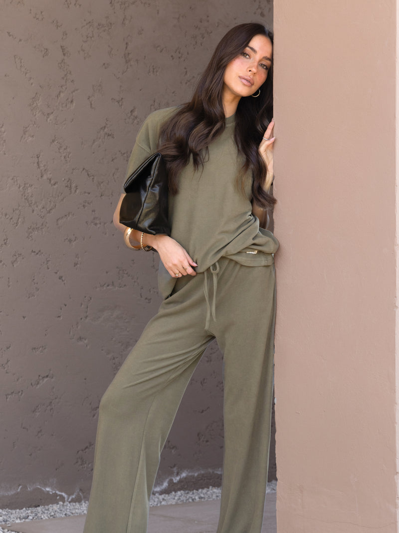 Nellie Wide Leg Trousers - Moosgrün
