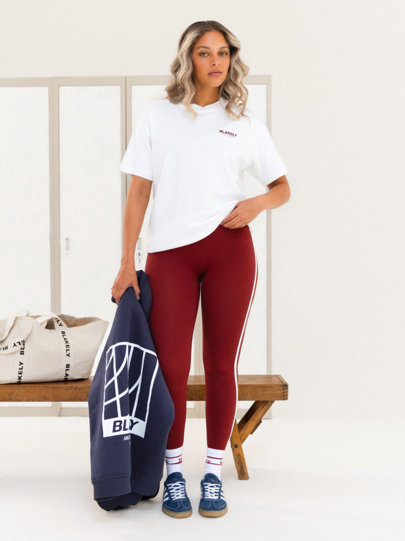 Jada Oversized T-Shirt - Flat White & Maroon Red
