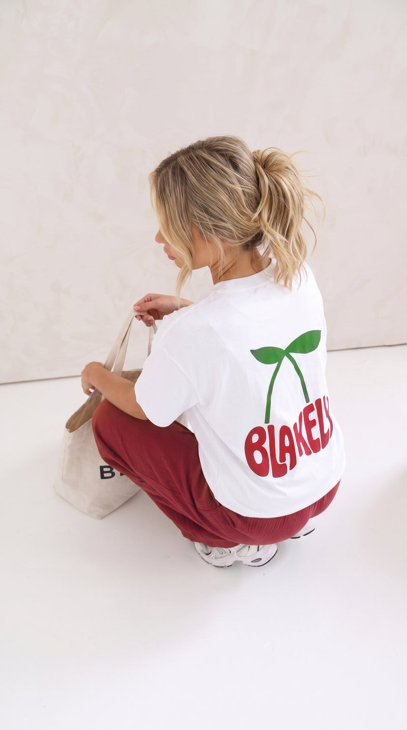 Cherry Bubble Print Oversized T-Shirt - Weiß