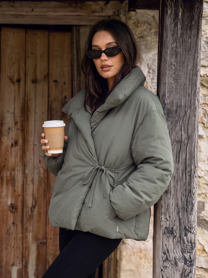 Matilda Waist Tie Coat - Safari Green