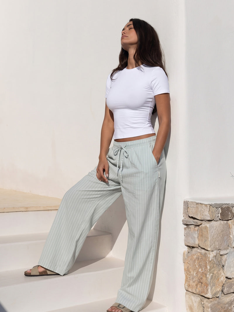 Elodie Stripe Trousers - Vert Menthe