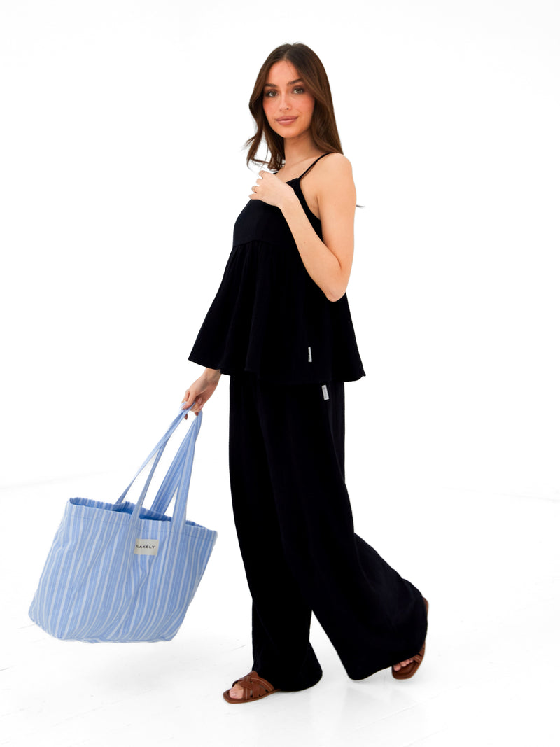 Elena Stripe Tote Bag - Light Blue