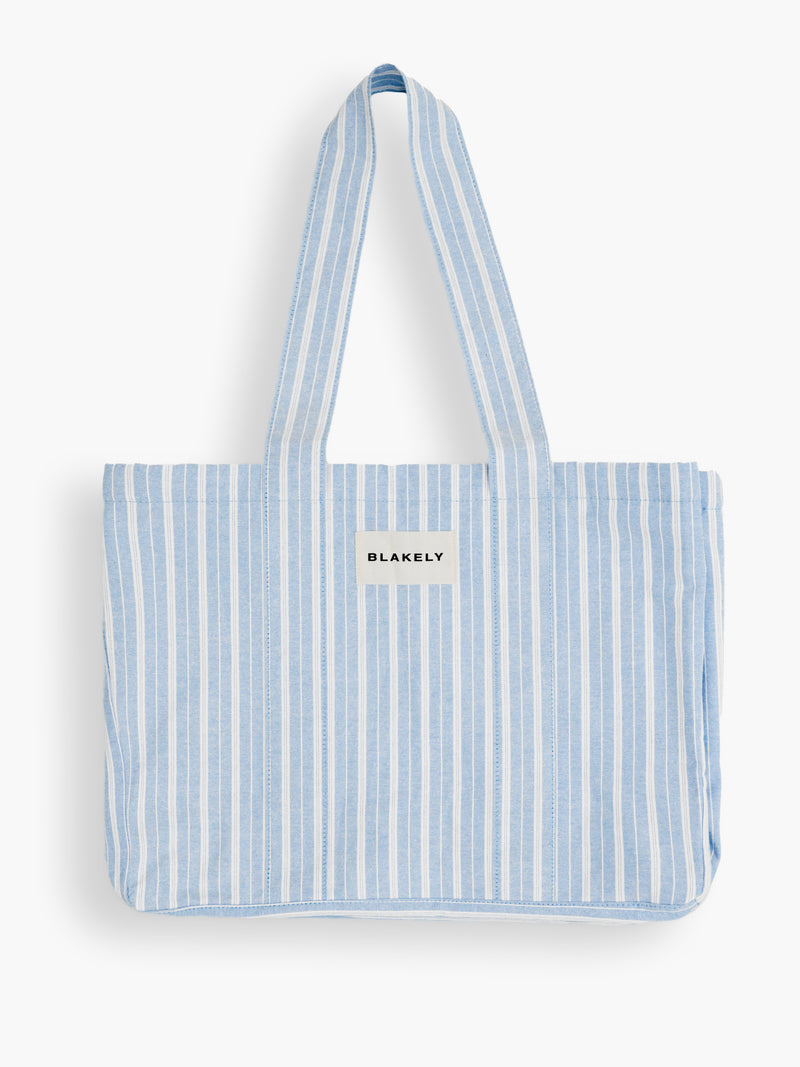 Elena Stripe Tote Bag - Light Blue