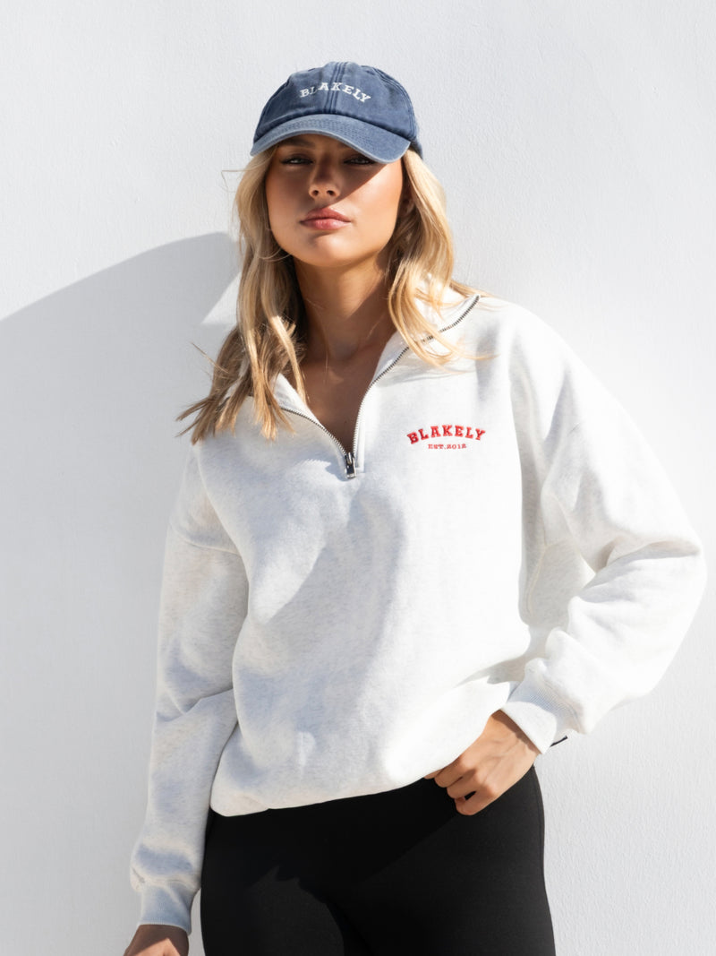 Heritage 1/4 Zip Jumper - Marl White & Chilli Red