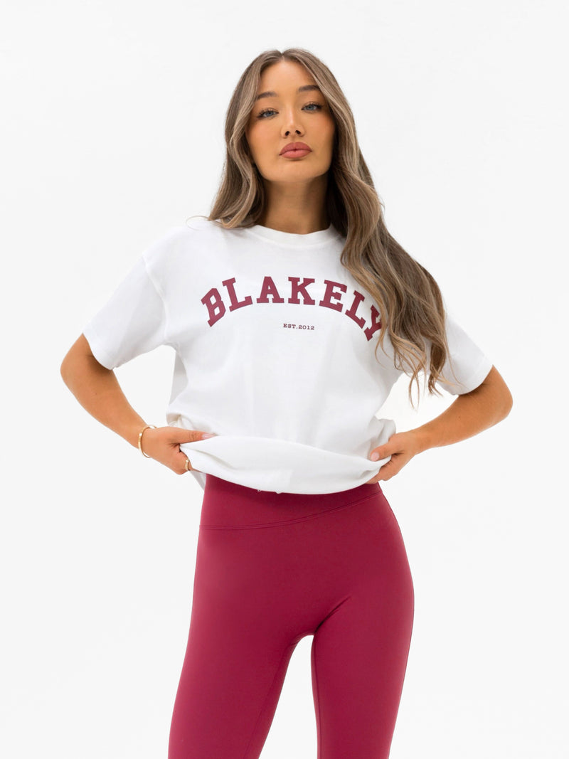 Varsity Oversized T-Shirt - White & Deep Pink