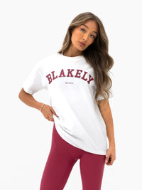 Varsity Oversized T-Shirt - White & Deep Pink