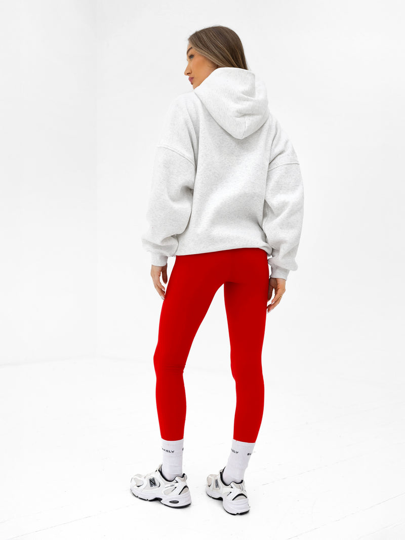 Varsity Oversized Hoodie - Marl White & Chilli Red