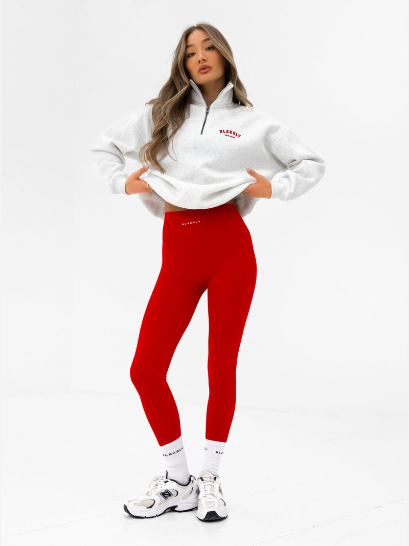 Heritage 1/4 Zip Jumper - Marl White & Chilli Red