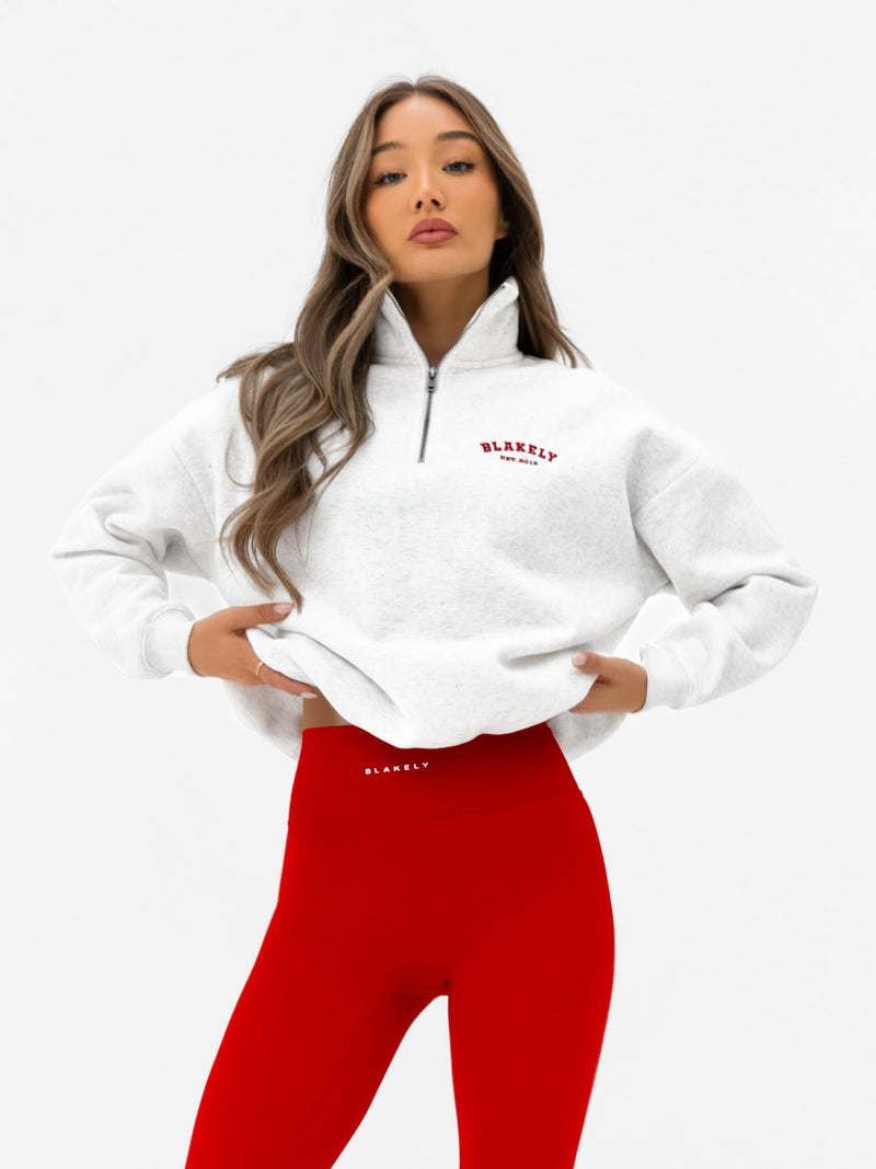 Heritage 1/4 Zip Jumper - Marl White & Chilli Red