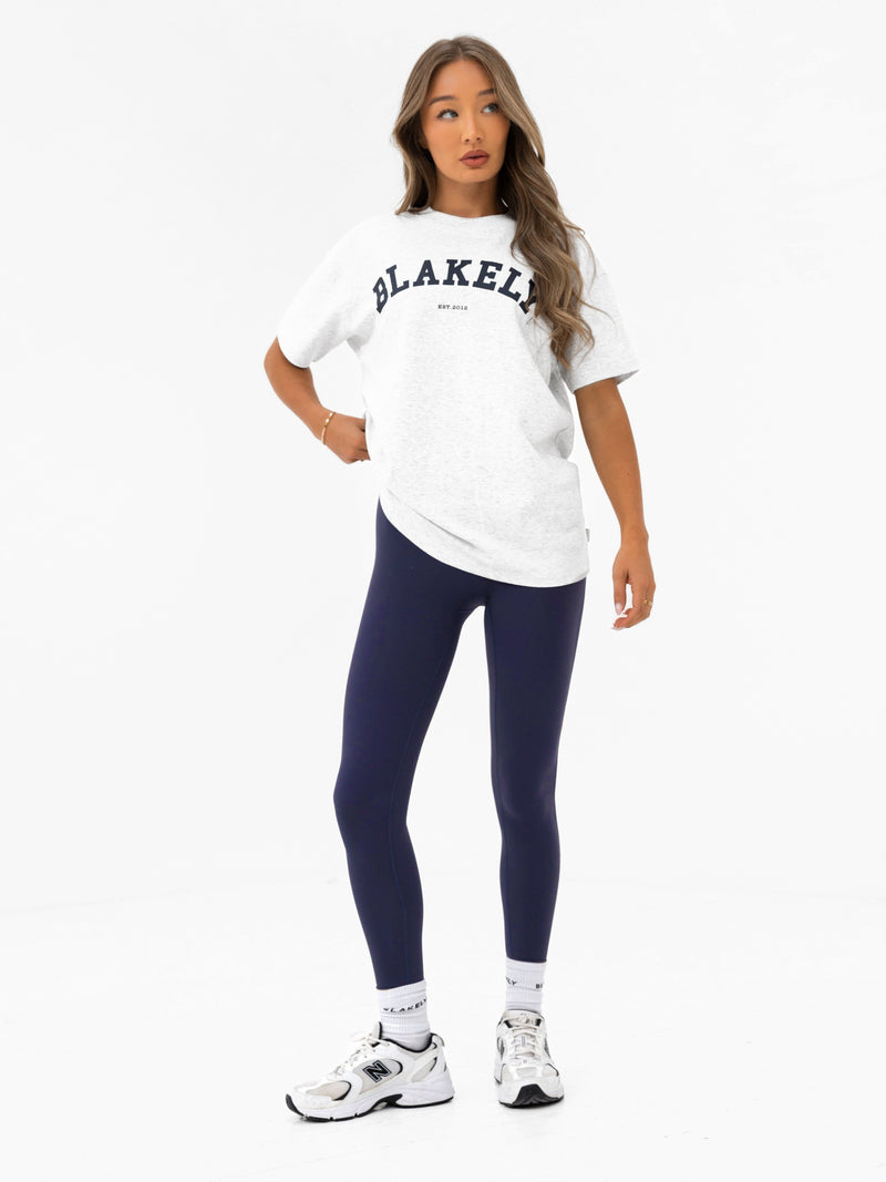 Varsity Oversized T-Shirt -  Marl White & True Navy