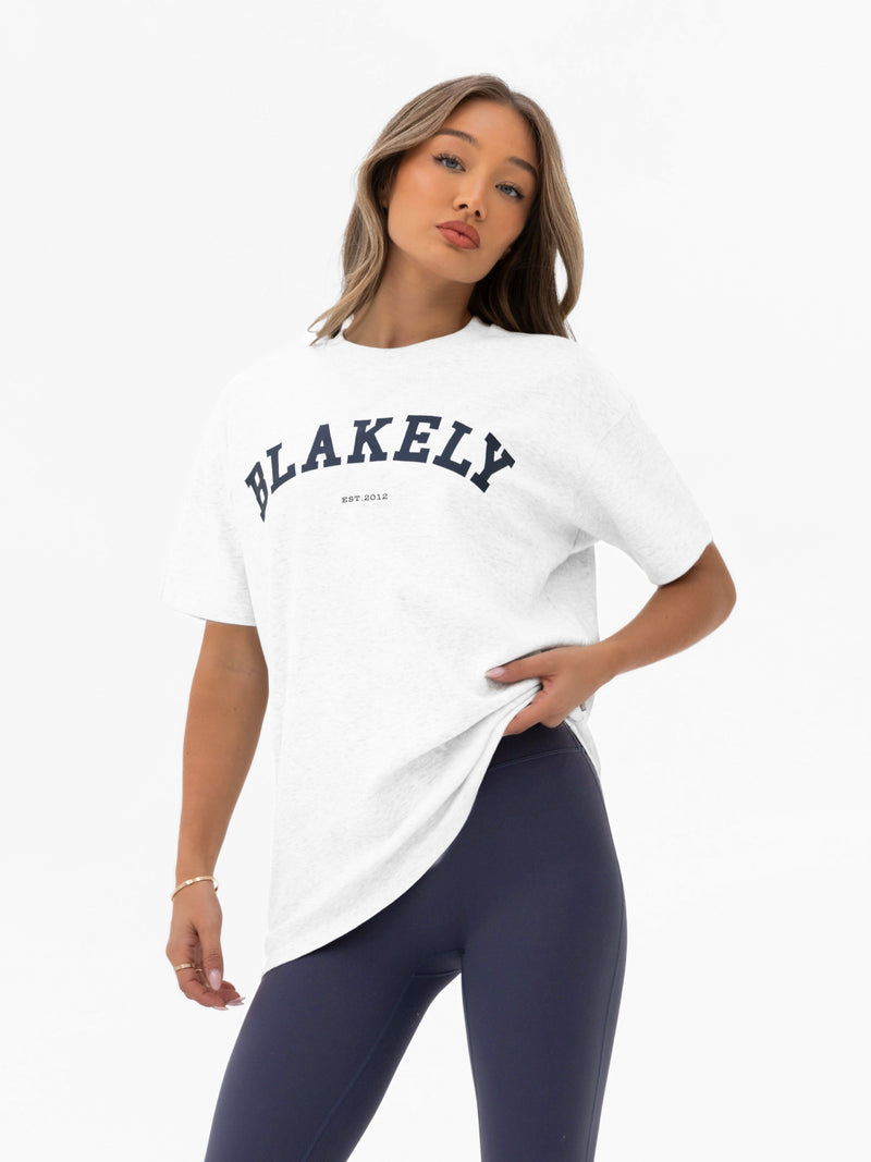 Varsity Oversized T-Shirt -  Marl White & True Navy
