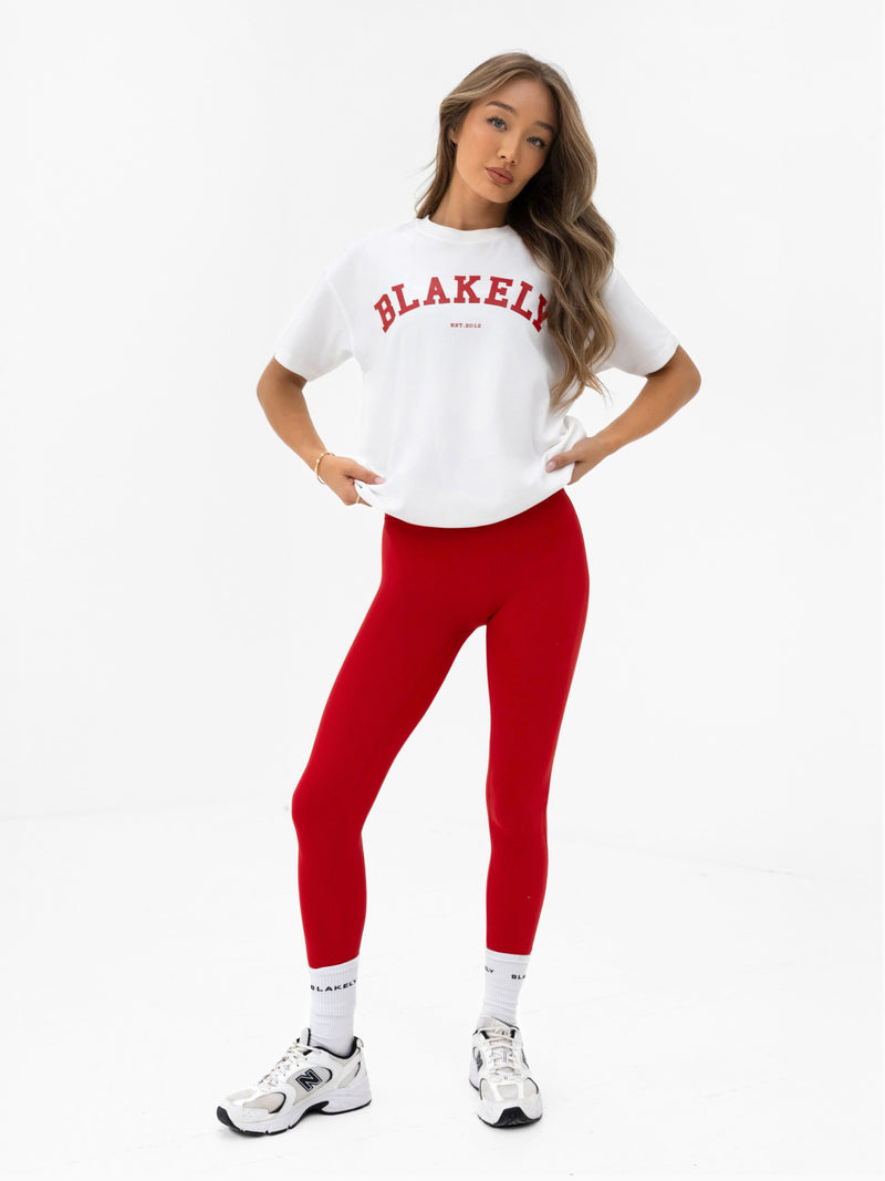 Varsity Oversized T-Shirt - White & Chilli Red