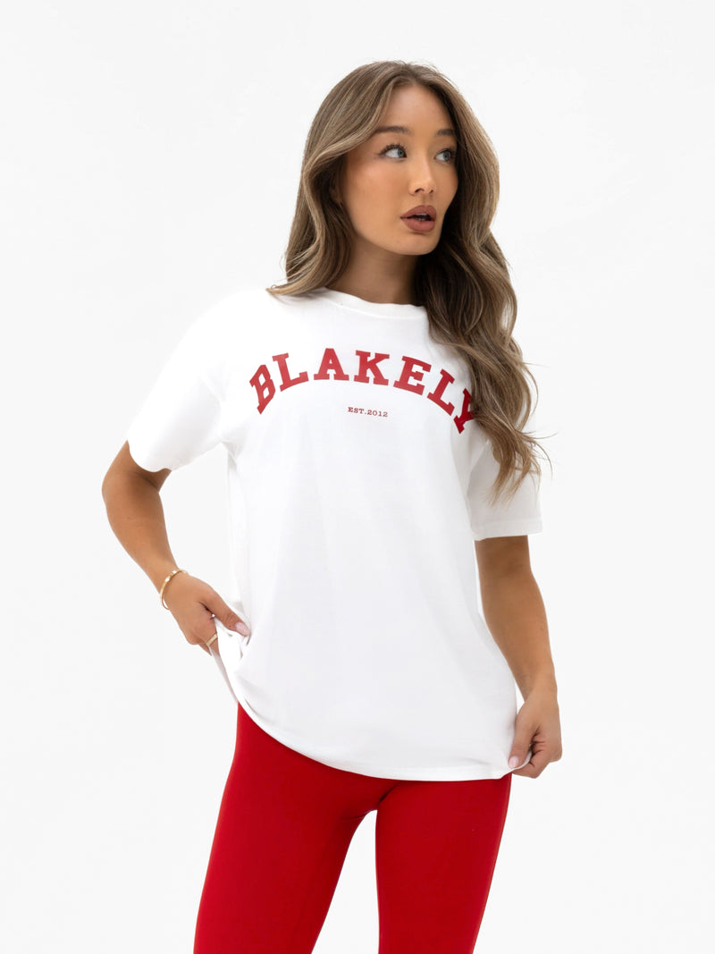 Varsity Oversized T-Shirt - White & Chilli Red