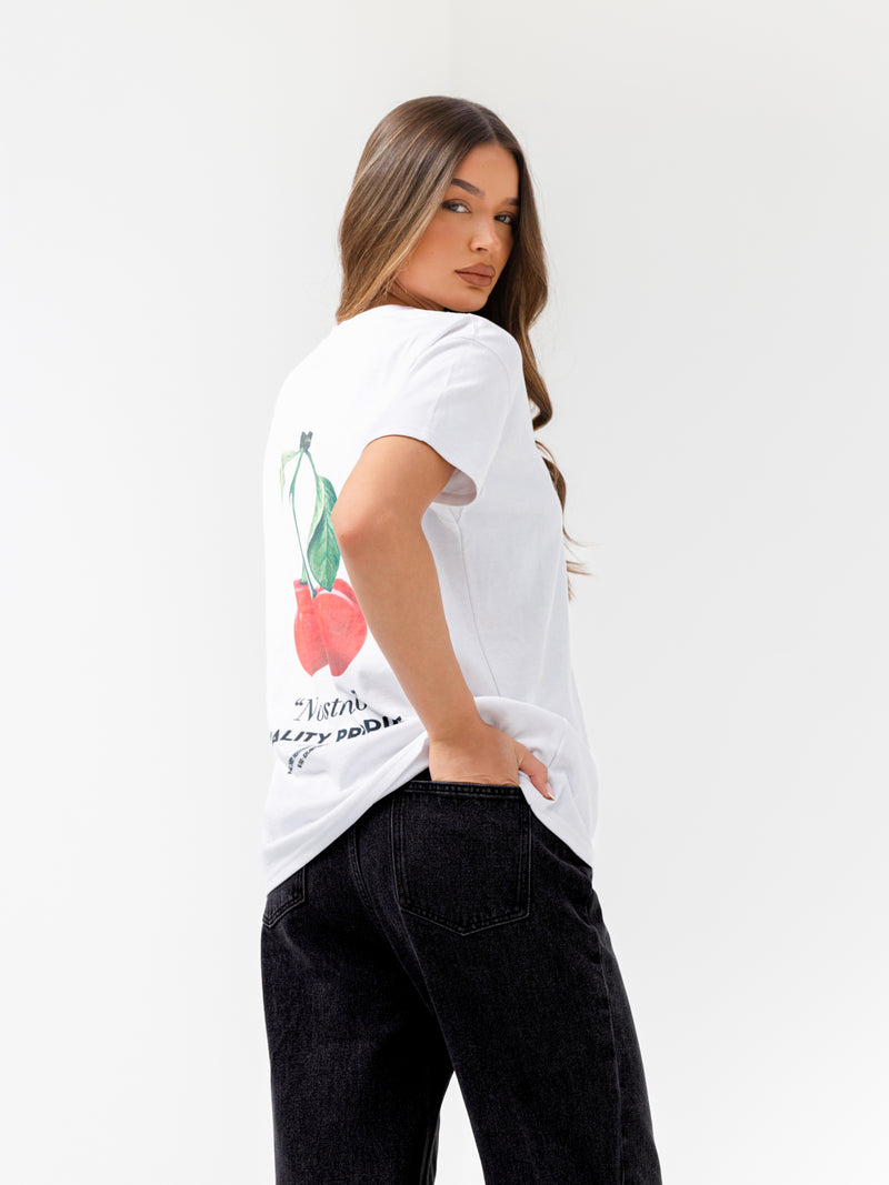 Callie Cherry Oversized T-Shirt - Weiß