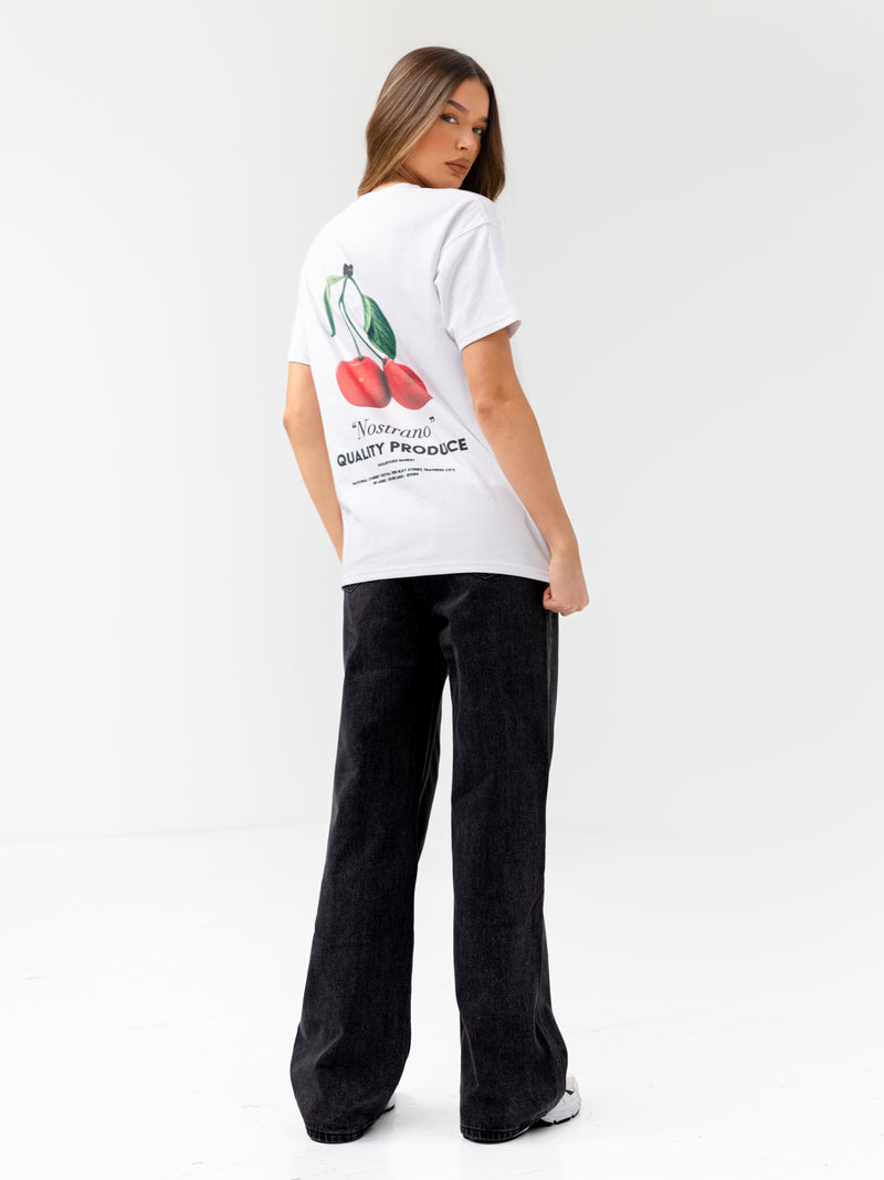 Callie Cherry Oversized T-Shirt - Weiß