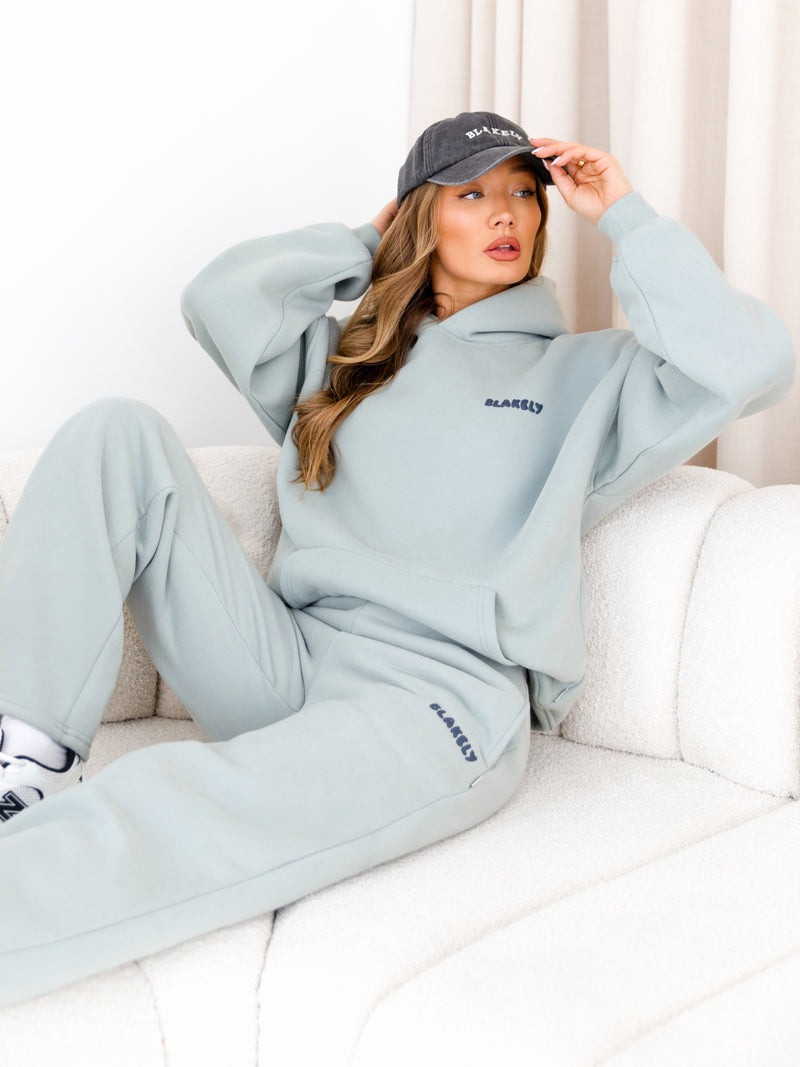 Cloud Print Wide Leg Sweatpants - Mineral Blue