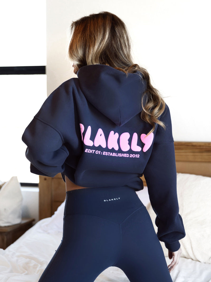 Cloud Print Oversized Hoodie - Echtes Marineblau & Puderrosa