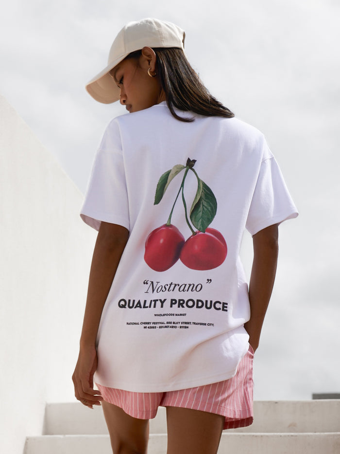 Callie Cherry Oversized T-Shirt - Blanche
