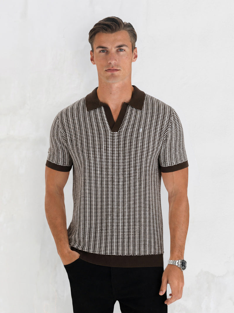 Conrad Knitted Stripe Polo Shirt - Dunkelbraun