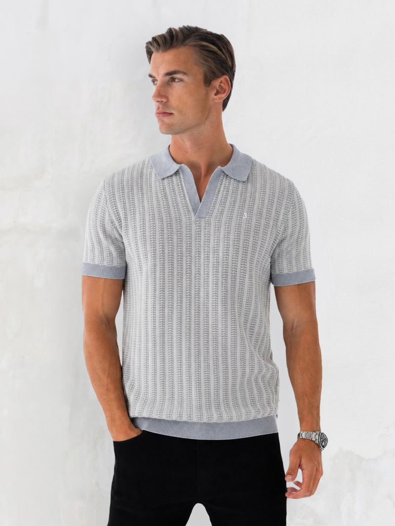 Conrad Knitted Stripe Polo Shirt - Grau