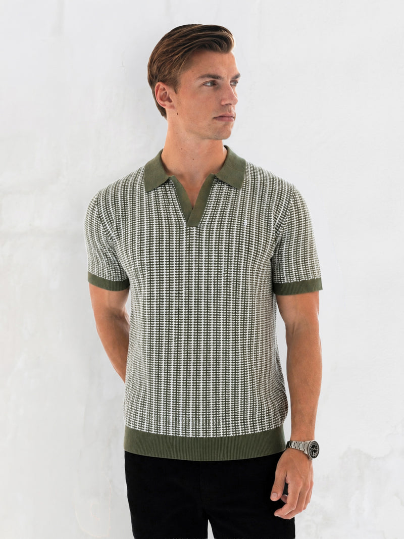 Conrad Knitted Stripe Polo Shirt - Grün