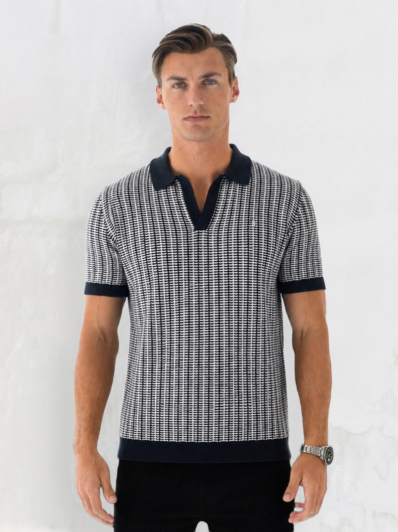 Conrad Knitted Stripe Polo Shirt - Marine