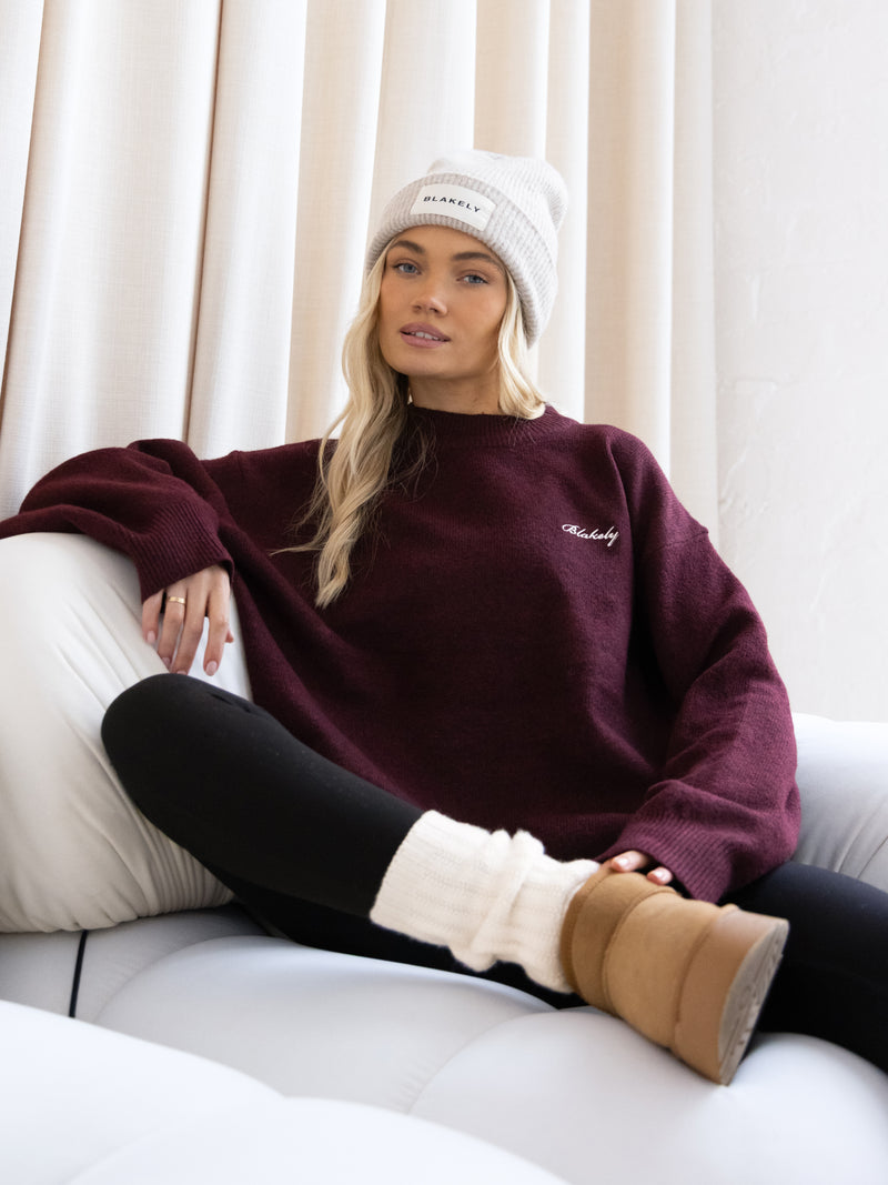 Oversized Knitted Jumper - Dunkle Kirsche