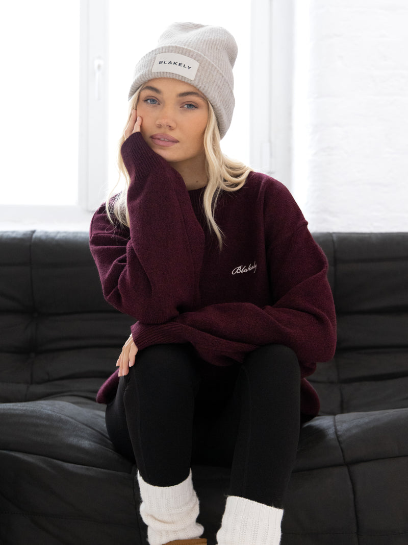 Oversized Knitted Jumper - Dunkle Kirsche